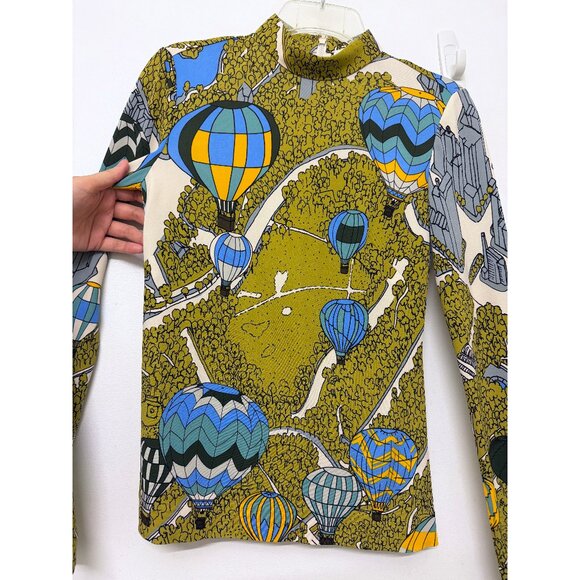 NWT Tory Burch Balloons In The Sky Print Top Blouse Mock Neck Hot Air Green 2 - Picture 5 of 11
